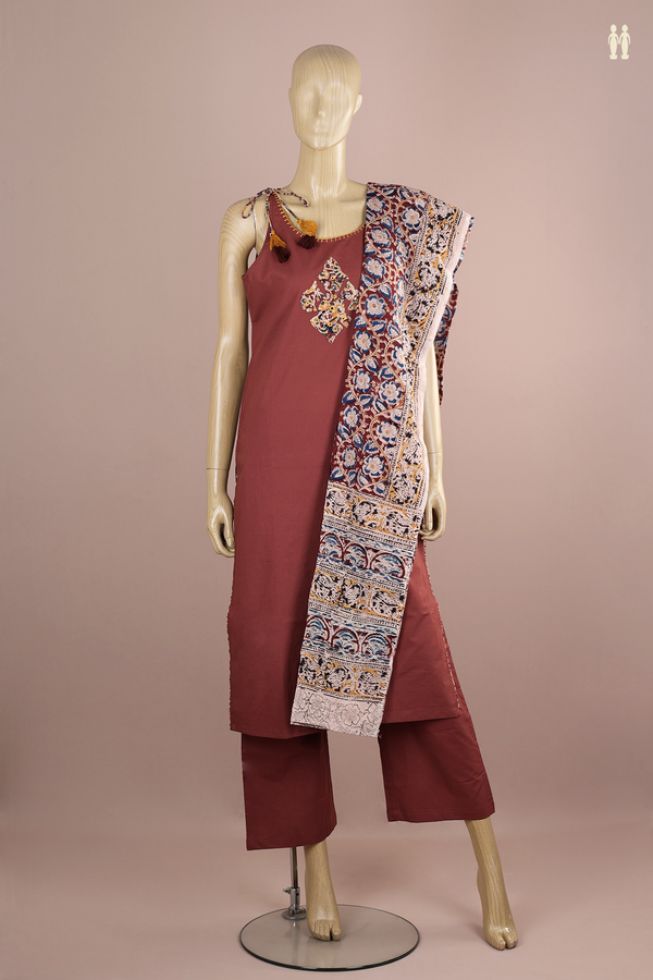 Round Neck Plain Brown Cotton Salwar Set