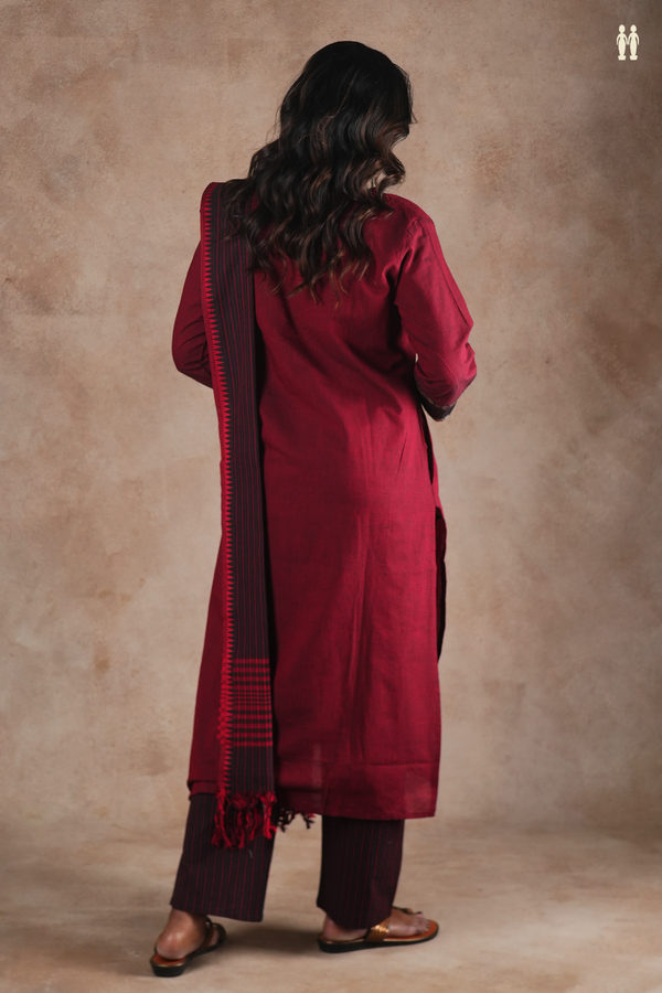 Round Neck Plain Burgundy Red Cotton Salwar Set