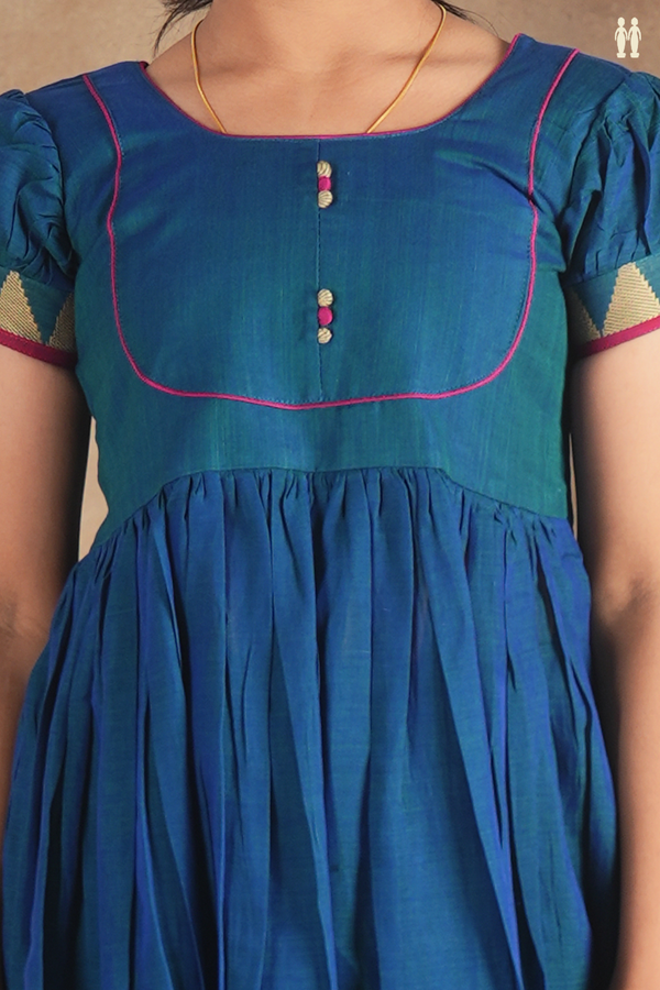 Round Neck Plain Capri Blue Cotton Sharara Set