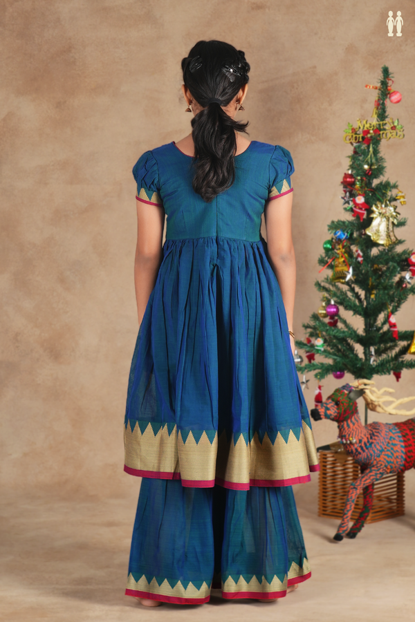 Round Neck Plain Capri Blue Cotton Sharara Set