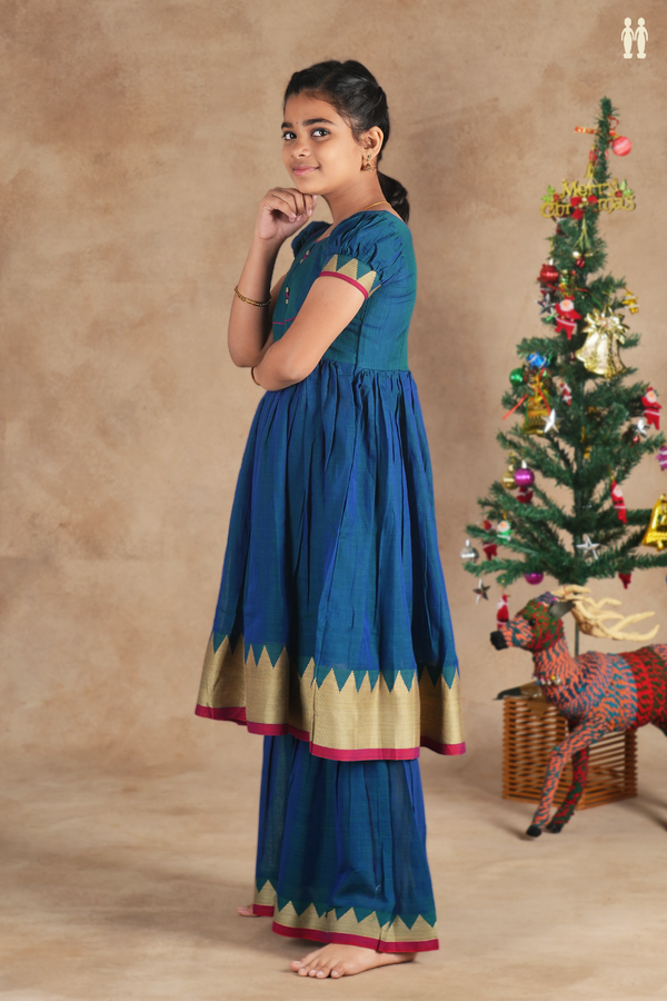 Round Neck Plain Capri Blue Cotton Sharara Set
