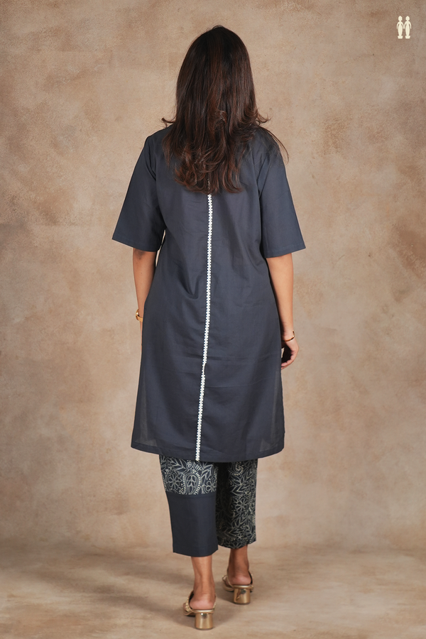 Round Neck Plain Charcoal Grey Cotton Salwar Set