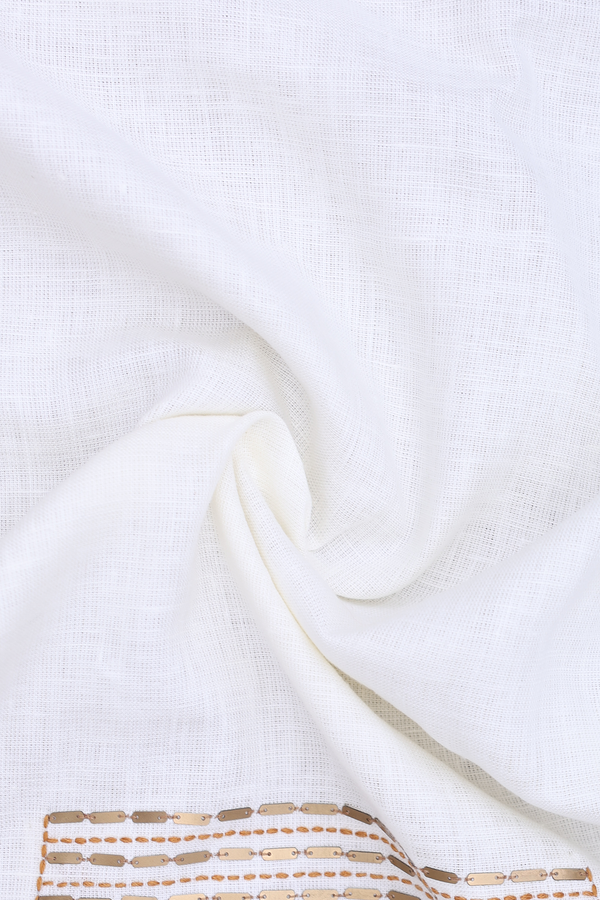Round Neck Plain Egg White Linen Long Kurta