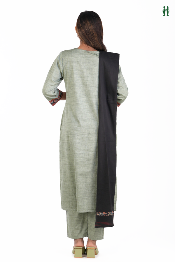 Round Neck Plain Green Cotton Salwar Set