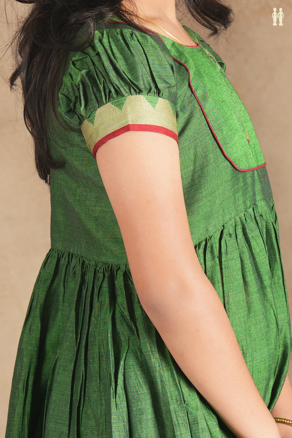 Round Neck Plain Green Cotton Sharara  Set