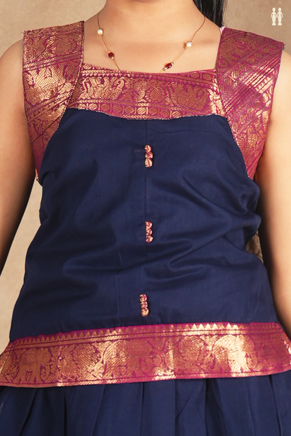 Round Neck Plain Navy Blue Cotton Pavadai Sattai