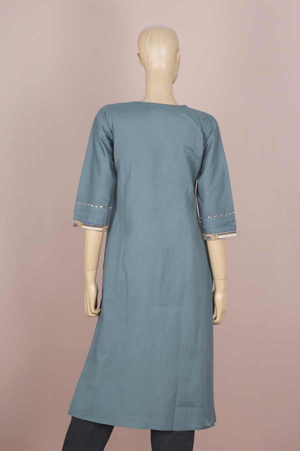 Round Neck Plain Pine Green Cotton Long Kurta