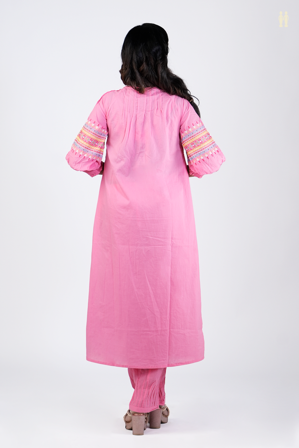 Round Neck Plain Pink Cotton Salwar Set