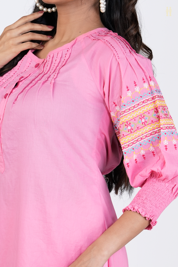 Round Neck Plain Pink Cotton Salwar Set