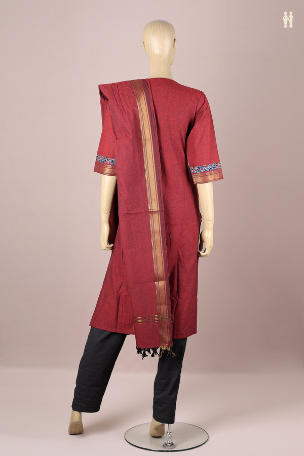 Round Neck Plain Red Cotton Salwar Set