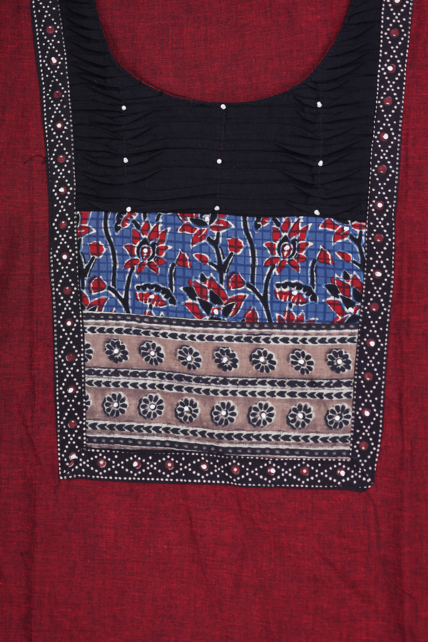 Round Neck Plain Red Cotton Salwar Set