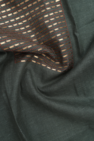 Round Neck Plain Sage Green Linen Cotton Long Kurta