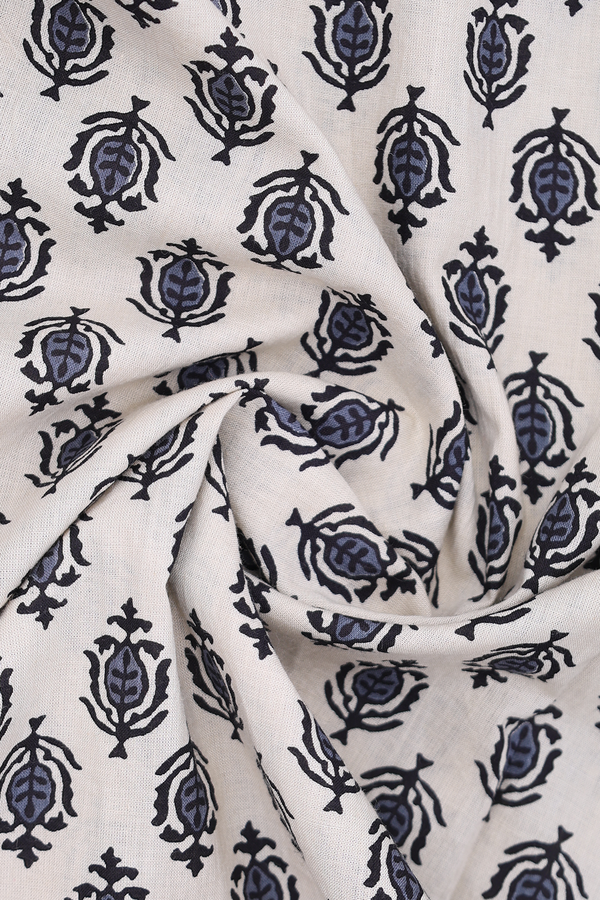 Round Neck Printed Design Beige Cotton Long Kurta