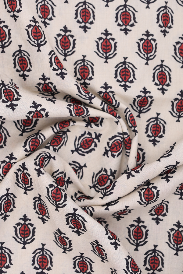Round Neck Printed Design Beige Cotton Long Kurta