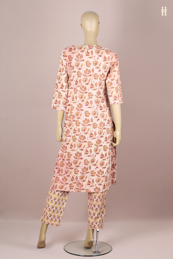 Round Neck Printed Design Biscuit Color Cotton Salwar Set