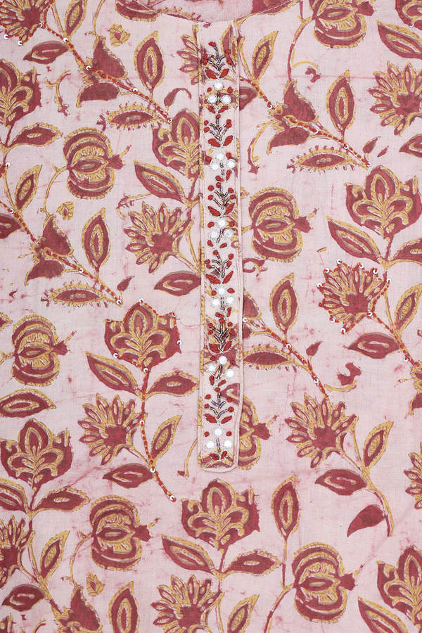 Round Neck Printed Design Biscuit Color Cotton Salwar Set