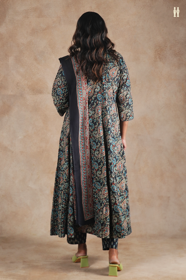 Round Neck Printed Design Black Cotton Salwar Set