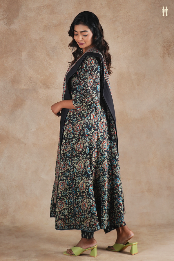 Round Neck Printed Design Black Cotton Salwar Set
