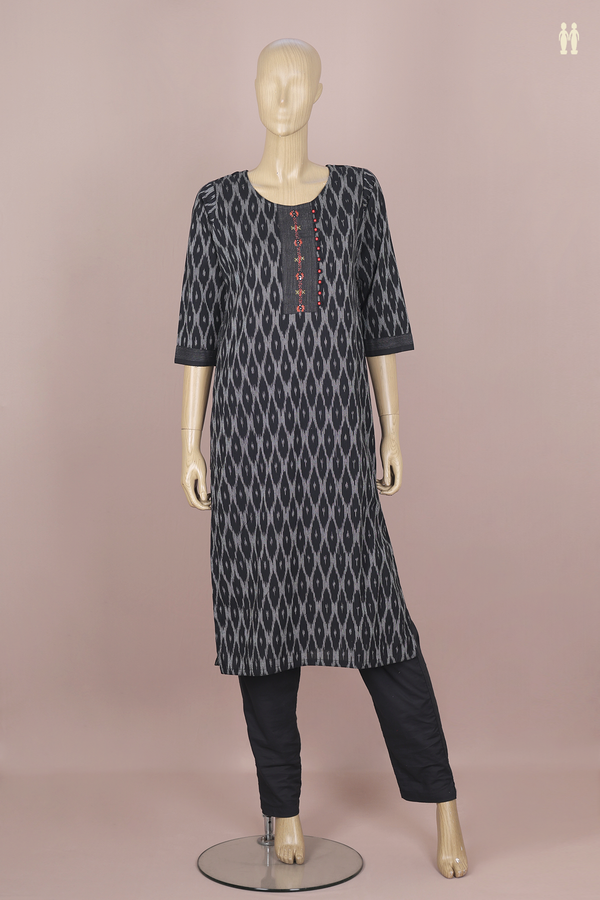 Round Neck Printed Design Black Cotton Salwar Set