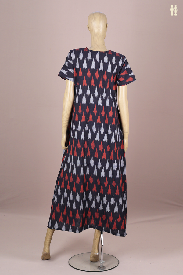 Round Neck Printed Design Black Ikat Cotton Nightie