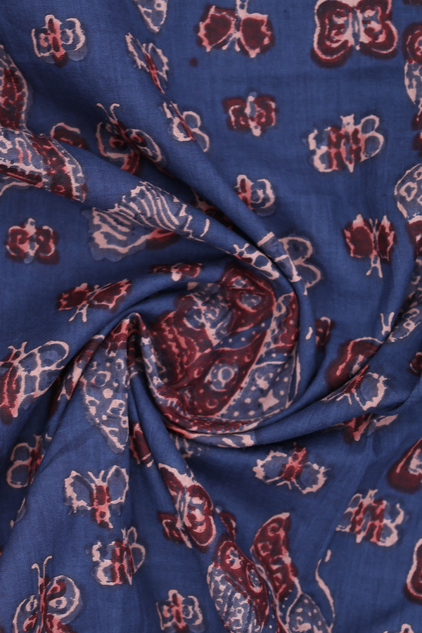 Round Neck Printed Design Blue Cotton Long Kurta