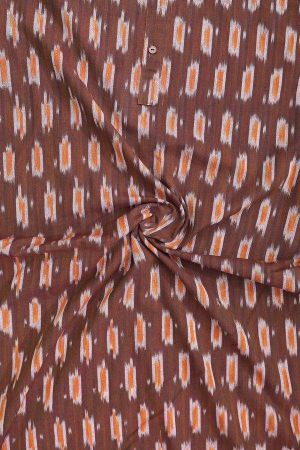 Round Neck Printed Design Brown Ikat Cotton Nightie