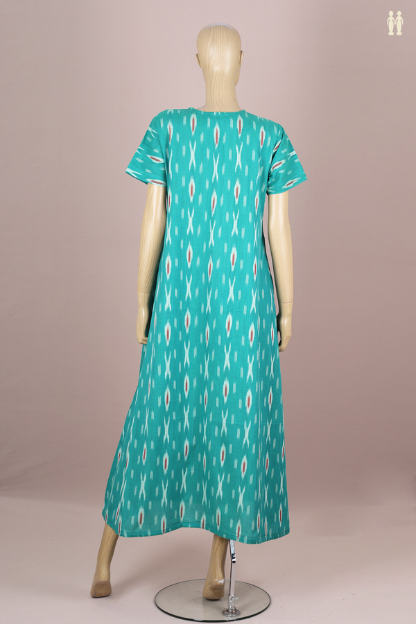 Round Neck Printed Design Green Ikat Cotton Nightie