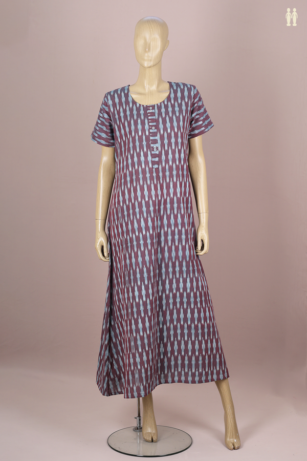 Round Neck Printed Design Blue And Mulberry Cotton Nightie
