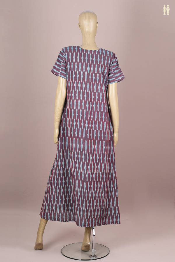 Round Neck Printed Design Blue And Mulberry Cotton Nightie