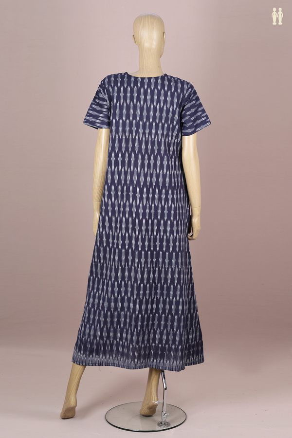 Round Neck Printed Design Navy Blue Ikat Cotton Nightie