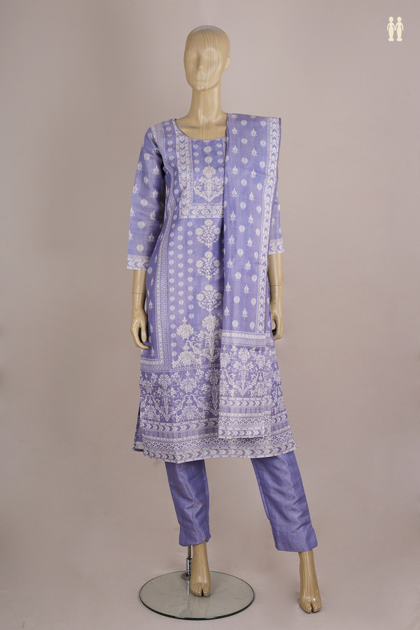 Round Neck Printed Design Pastel Purple Tissue Salwar Set