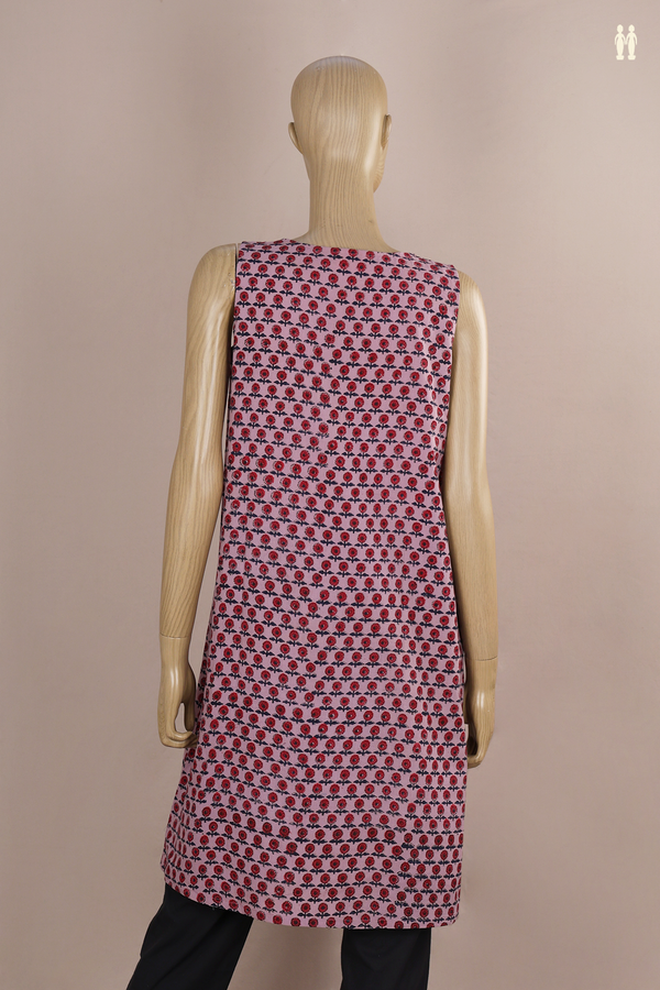Round Neck Printed Design Purple Jaipur Cotton Long Kurta