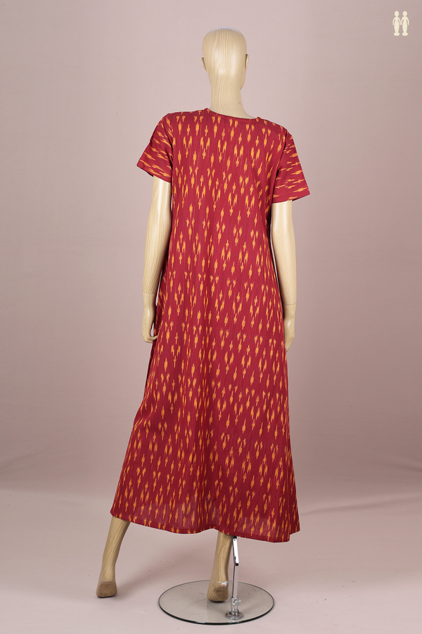 Round Neck Printed Design Red Ikat Cotton Nightie