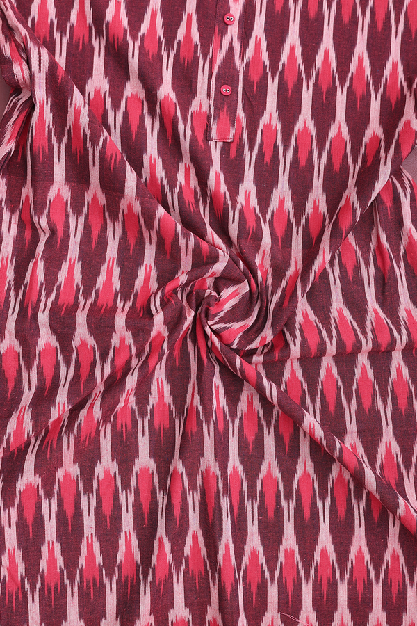 Round Neck Printed Design Red Ikat Cotton Nightie