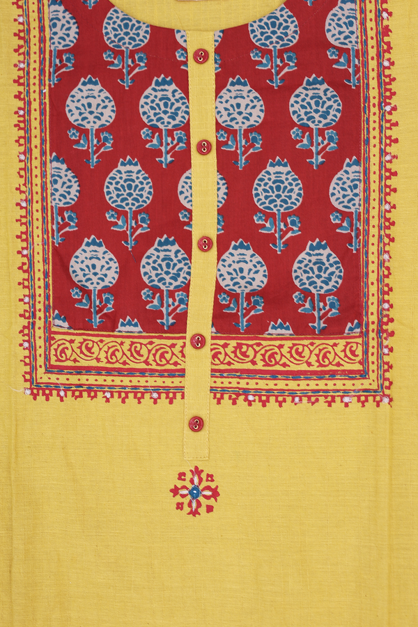 Round Neck Printed Design Yellow Cotton Salwar Set