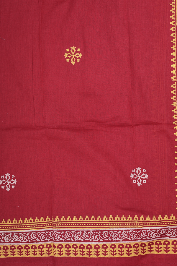 Round Neck Printed Design Yellow Cotton Salwar Set