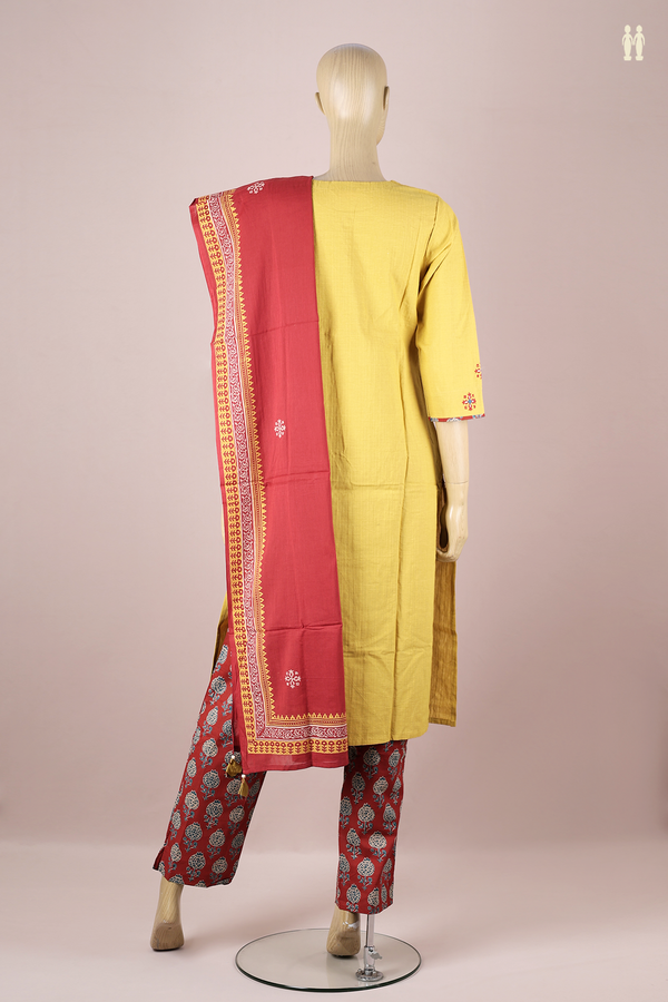 Round Neck Printed Design Yellow Cotton Salwar Set