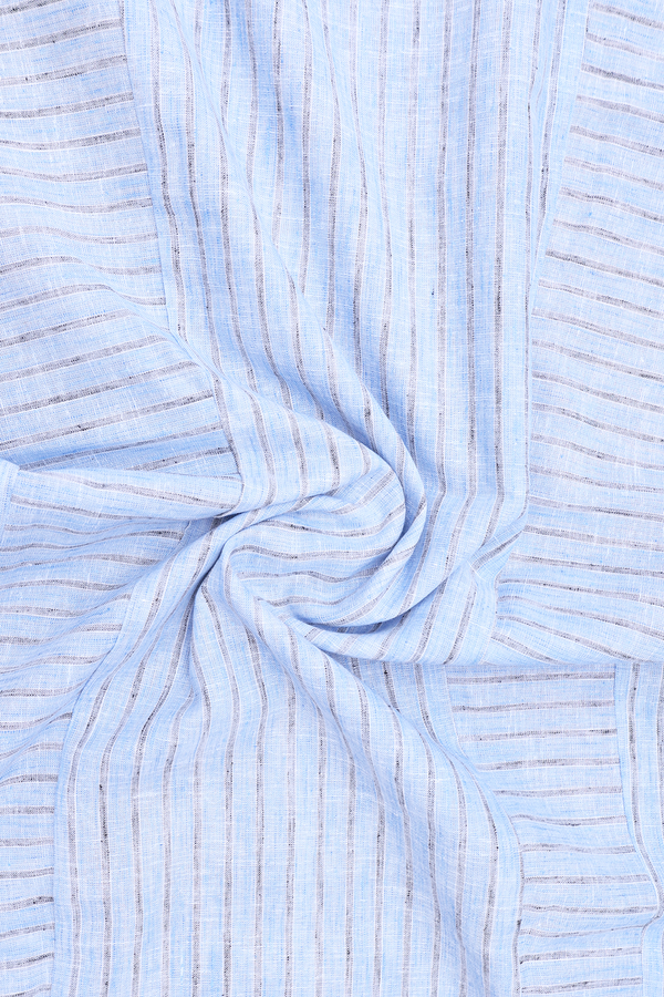 Round Neck Stripes Design Blue Cotton Long Kurta