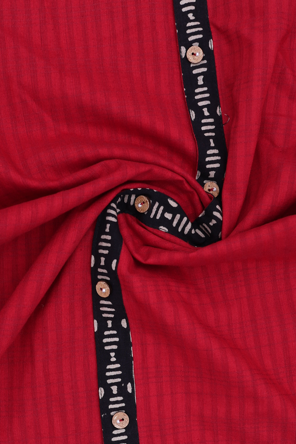 Round Neck Stripes Design Red Cotton Long Kurta