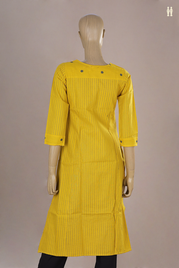 Round Neck Stripes Design Yellow Dobby Cotton Long Kurta