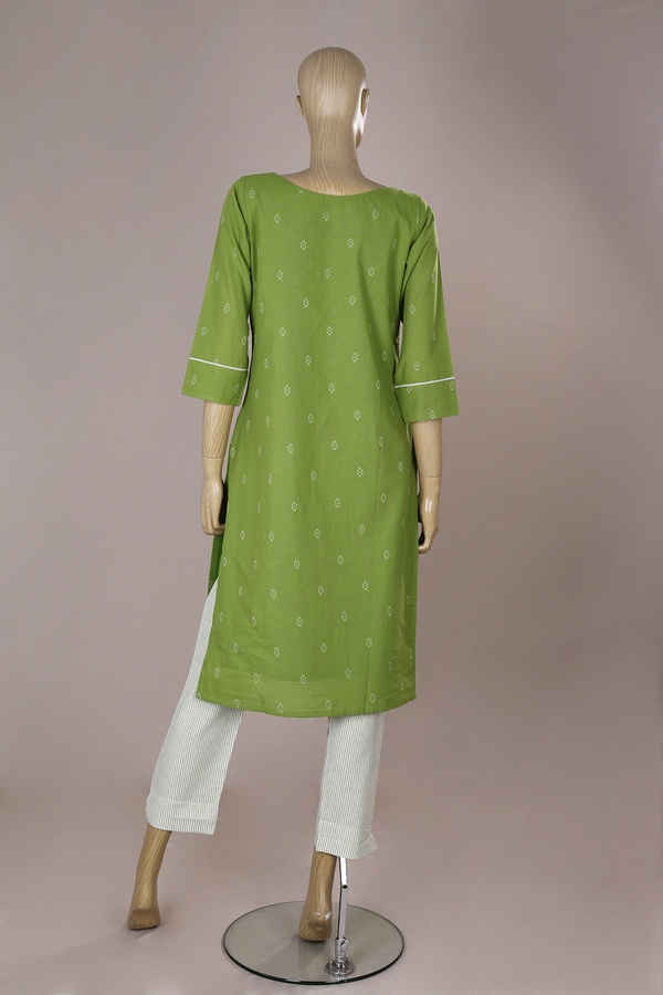 Boat Neck Threadwork Buttas Green Cotton Salwar Set