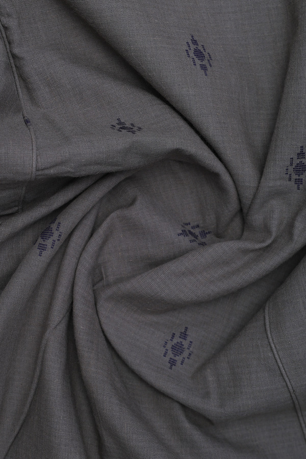 Round Neck Threadwork Buttas Greenish Grey Cotton Long Kurta