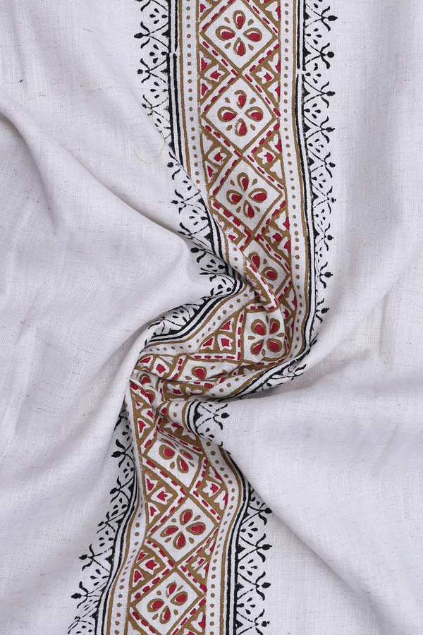 Round Neck Threadwork Buttas White Cotton Long Kurta