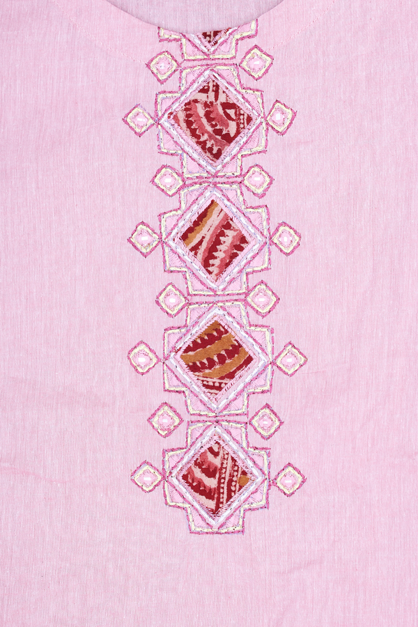 Round Neck Threadwork Design Pink Cotton Salwar Set