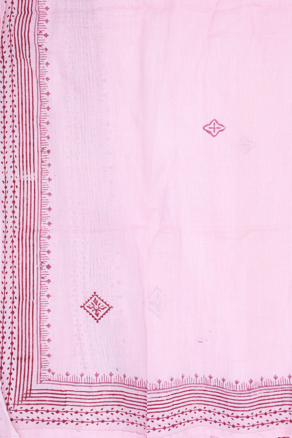 Round Neck Threadwork Design Pink Cotton Salwar Set