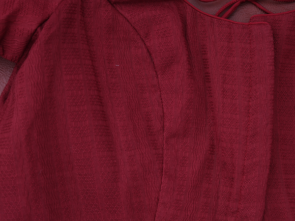 Round Neck Threadwork Design Red Raw Silk Readymade Blouse