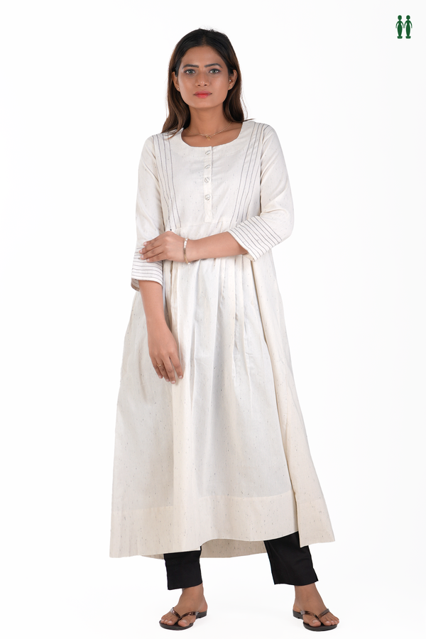 Round Neck Plain White Cotton Long Kurta
