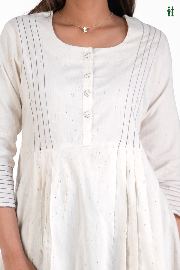 Round Neck Plain White Cotton Long Kurta