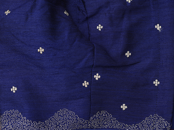 Round Neck Zari Buttis Blue Raw Silk Readymade Blouse
