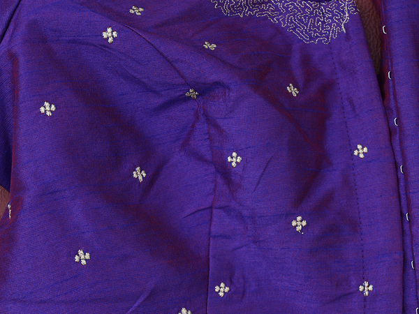 Round Neck Zari Buttis Dual Tone Raw Silk Readymade Blouse